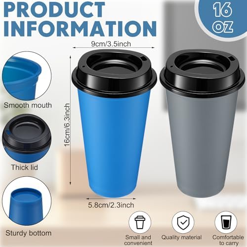 Honeydak 45 Pack 16 oz Reusable Coffee Cups with Lids Water Bottle Iced Coffee Travel Mug Reusable Portable Plastic Tea Tumblers Bulk for Hot and Cold Drinks Birthdays Party (Classic,Navy Blue, Gray) - Image 3