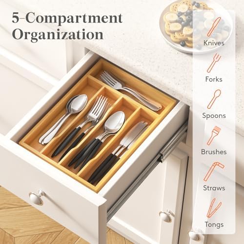 Lifewit Bamboo Silverware Tray for Drawer, 6.7 x 12 - Image 6