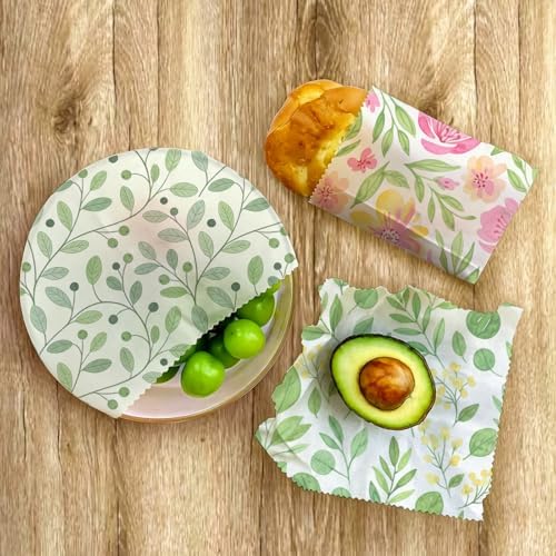 Beeswax Food Wraps, Pink Flowers and Green Leaves Wraps, 9 Pack Plastic-Free Food Storage, Sandwich, Bread, Fruit Covers, Organic, Sustainable, Zero Waste, Biodegradable, 1XL, 3M, 5S - Image 6