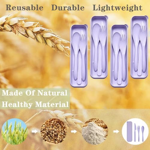Reusable Travel Utensils Set with Case Wheat Straw Fork Spoon Knife Cutlery - Image 2