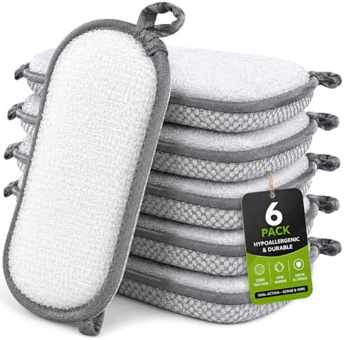 R&C Scrub Max Sponges Kitchen Dish Dual-Sided Sponge for Washing Dishes Cleaning Kitchen, All-Purpose (6 Pack,Large) Non Scratch, Rough Scrubbers Side for Non-Stick Cookware, Soft Microfiber Scrub - Image 3