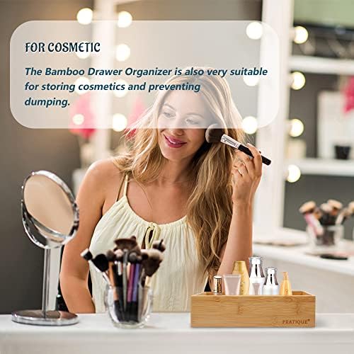 PRATIQUE Bamboo Drawer Organizer - Kitchen Utensil Organizer Silverware Tray Cutlery Holder，Office Desk Supplies and Accessories (5.9x3x2.6 inch) - Image 4