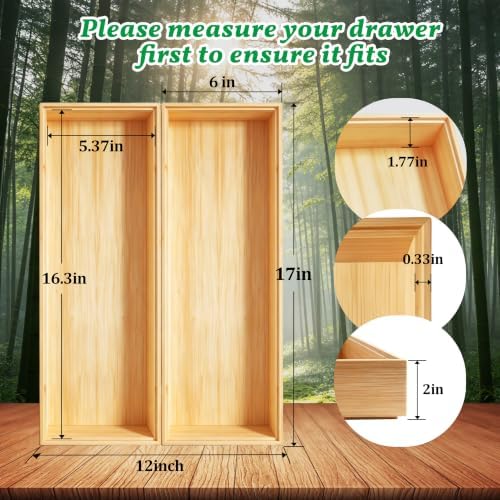 Bamboo Drawer Organizer Tray,17" x 6" Stackable Kitchen Drawer Storage Box - Image 2