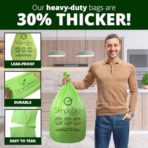 Simply Bio 13 Gallon Compostable Trash Bags Liners with Flat-Top, Thick 0.87 Mil, 49.21 Liter, 50 Bags, Tall Kitchen Food Scrap Waste Bag, ASTM D6400, US BPI and OK Compost Home Certified - Image 4
