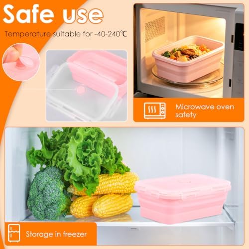 4Pcs Collapsible Silicone Food Container with Lid Heat Resistant Foldable Food Storage Containers Microwave Dishwasher and Freezer Safe 350/500/800/1200 ml for Kitchen Picnic Travel(Multicolor) - Image 3