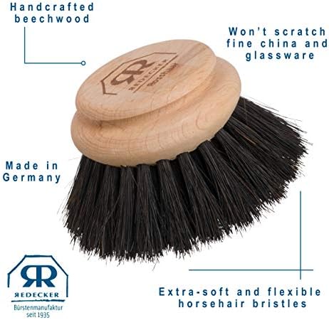 Redecker Dish Brush Replacement Head, Horsehair, 2 Inch Round – Soft Wooden Brush Head for Glassware & Delicate Surfaces, Made in Germany - Image 5