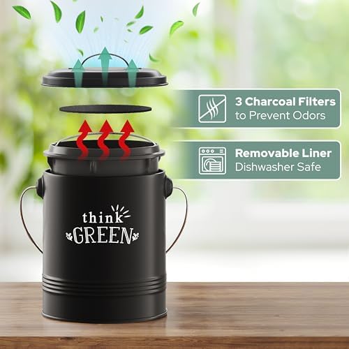 Barnyard Designs 1.2 Gallon Kitchen Counter Compost Bin with Lid (Black) - Image 2