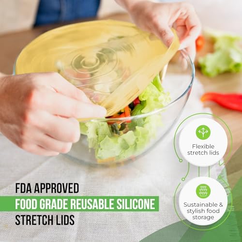 Reusable Silicone Stretch Lids for Food Storage in Fridge - Elastic Heat-Resistant Bowl Covers, Cups, Cans, Jars - Universal Food Grade Lid for Round and Rectangle Containers - 7 Pack - Multicolor - Image 3