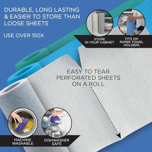 LOLA Swedish Dishcloths for Kitchen XL, 36 3x12 Sheet Rolls, Biodegradable, Compostable, Reusable Paper Towel Cleaning Cloths, 11" x 10" No Odor Washing Dishes, Ultra Absorbent Cellulose Sponge Towel - Image 3