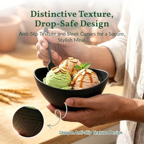 Homienly Wheat Straw Bowls 10 OZ Small Bowls Unbreakable Small Serving Bowls for Ice Cream, Snack, Dipping Side Dishes, Yogurt Microwave & Dishwasher Safe Oval Bowls for Camping, Dorm (6 PCS, Black) - Image 5
