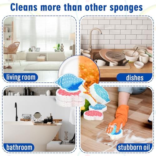 Whaline 8Pcs Starfish Shell Kitchen Sponges Water Absorbing Dish Washing Sponge Summer Sea Snail Starfish Shell Non Scratch Cleaning Scrub Sponges for Summer Home Kitchen Bathroom - Image 5