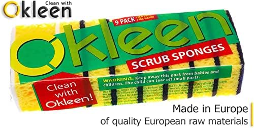 Yellow Multi Use Scrub Sponge. Made in Europe. 9 Pack, 4.3x2.8x1.4 inches. Odorless Heavy Duty and Non Scratch Fiber. Durable and Delicate Scrubber for Hard Dirty Surfaces in Daily Cleaning - Image 2