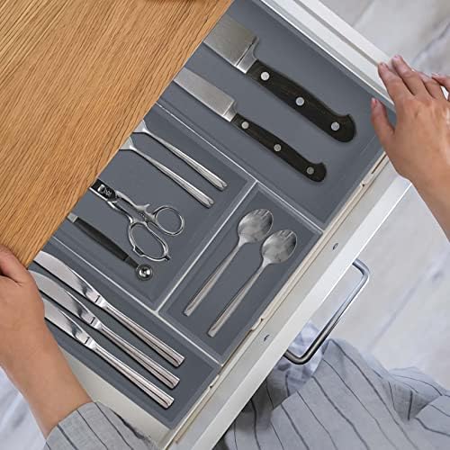 PRATIQUE Bamboo Drawer Organizer - Kitchen Utensil Organizer Silverware Tray Cutlery Holder，Office Desk Supplies and Accessories,8.9 * 5.9 * 2.6,Grey - Image 3
