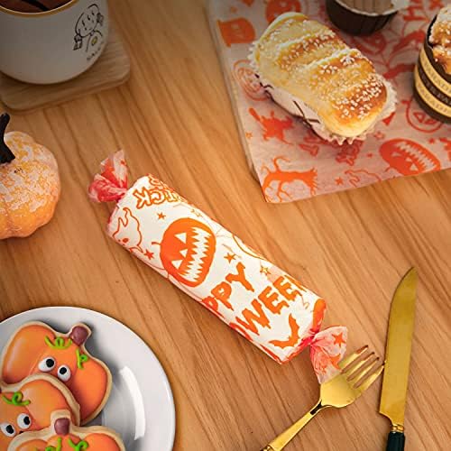 100 Pcs Halloween Wax Paper Food Sheets with Pumpkin Pattern - Image 4