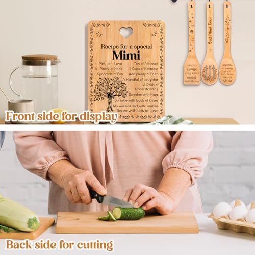 Mimi Gifts - "Recipe for a Special Mimi" Gift for Mimi Cutting Board Set, Bamboo-Made Engraved Utensil Set Best Mimi Ever Presents Cutting Board, Mothers Day Gifts for Mimi. - Image 3