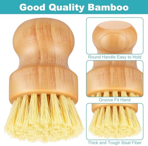 9 PCS Bamboo Dish Brush Set, Multifunctional Dishwashing Bamboo Scrub Brush with Natural Sisal Bristles, Wooden Dish Brush for Cleaning Pots, Pans, Dishes, Vegetables - Image 5