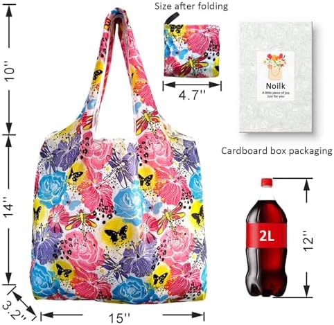 Reusable Grocery Bags, 6 Pack Foldable Shopping Tote Bags with Colorful Prints, Lightweight & Durable Washable Eco Friendly Totes for Groceries, Travel & Everyday Use - Image 3