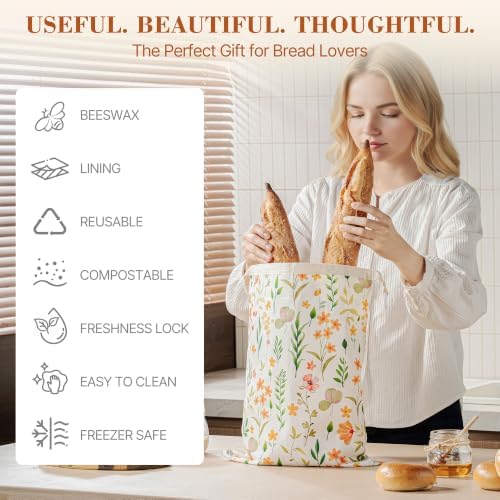 Bread Bags for Homemade Bread, Reusable Beeswax Bread Bag, 2 Pack Beeswax Bread Bags for Sourdough, Natural Cotton Beeswax Bags, Large Capacity - Image 4