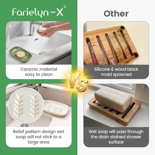 2 Pack Ceramic Soap Dish for Cleaner Shower, Decorative Soap Holder for Bar Square Shampoo or Sponge, Cute Shower Soap Dish Soap Saver Tray Container for Bathroom Kitchen Sink, Easy to Clean - Image 6