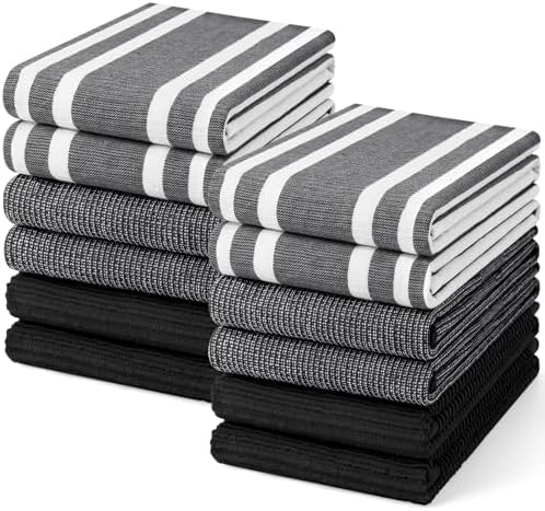 Homaxy Cotton 380 GSM Premium Kitchen Towels, 18"x 28", 12 Pack, Black by Homaxy