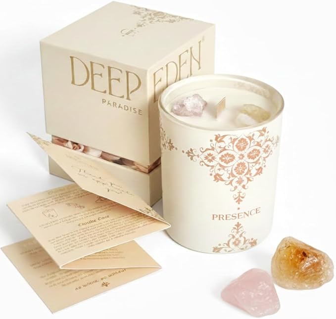 Healing Crystal Candle Gift for Women - Vanilla Cashmere Luxury Soy Candle with Crystals - Rose Quartz & Citrine - Gift-Ready Aromatherapy Candle for Stress Relief, Meditation & Manifestation