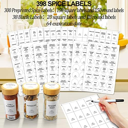 AISIPRIN Glass Spice Jars with 398 Labels-4oz 24 Pcs,Round Seasoning Jars with Bamboo Airtight Lids,Spice Container Set -Shaker Lids, Funnel,Brush and Marker Included - Image 4