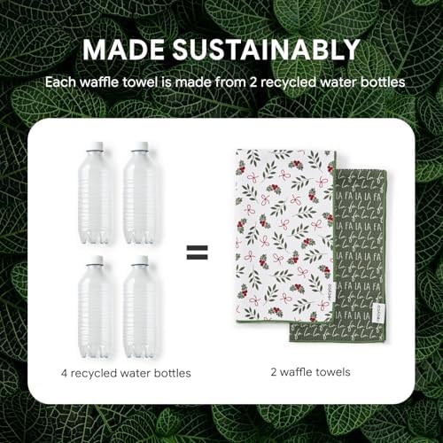 RECYCO Christmas Waffle Kitchen Towels Set of 2 - Quick Dry Microfiber Sustainable Dish Towels - Ultra Absorbent Reusable Cleaning Tea Towels - Lightweight Hand Towels,16”x 28” - Image 5