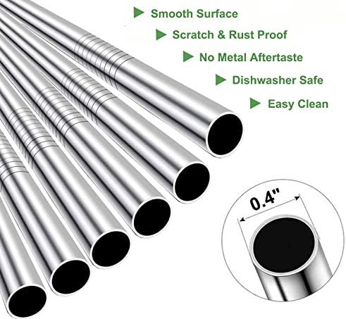 Vinaco 6 Pack 0.4" Wide Bore Reusable Stainless Steel Metal Smoothie Straws - Image 4