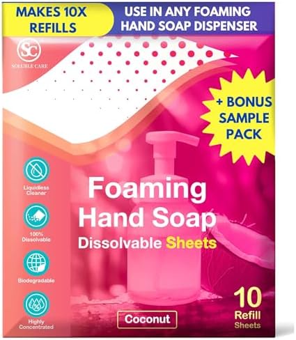 Foaming Hand Soap Dissolvable Sheets: Coconut Scent, 10-Pack by SolubleCare