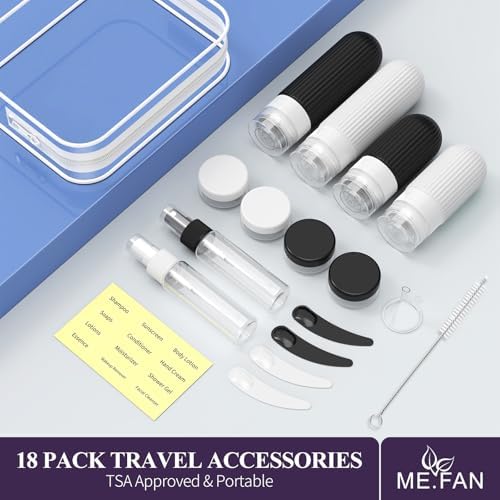 ME.FAN Travel Bottles for Toiletries,18 Pack Silicone Portable Size Bottle, TSA Approved Refillable Cosmetic Container Kits for Conditioner, Shampoo, Lotion,Face Cream - Black/White - Image 6