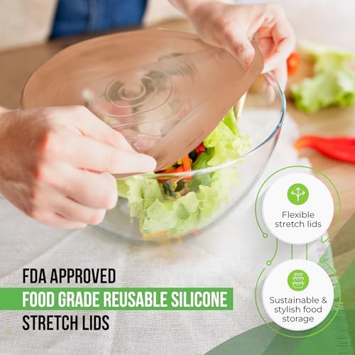 Reusable Silicone Stretch Lids for Food Storage in Fridge - Elastic Heat-Resistant Bowl Covers, Cups, Cans, Jars - Universal Food Grade Lid for Round and Rectangle Containers -7 Pack - Peach Glow - Image 3