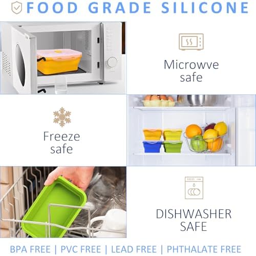 5 Pack Collapsible Silicone Food Storage Containers with Leak-Resistant Lids, 27oz Bento Lunch Boxes, for Kitchen, Office, Camping, Travel, BPA Free - Image 6