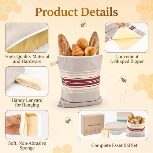 2 Pack XL Beeswax Bread Bags with Bowl Cover & Cleaning Sponge Set - Image 4