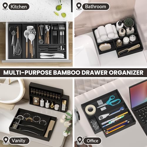 Bamboo Kitchen Drawer Organizer, 2-Pack, 12" x 6" x 2.5"，Black - Image 5