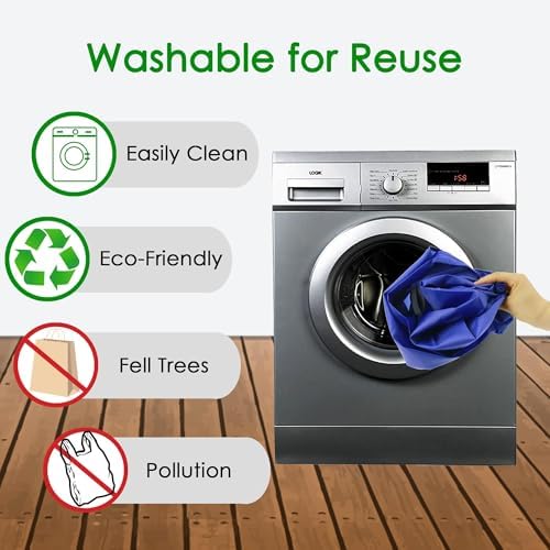 BeeGreen Reusable Grocery Bags Blue Kitchen Bags Bulk Foldable-Machine Washable with Zipper Storage Pouch 50 Packs - Image 6