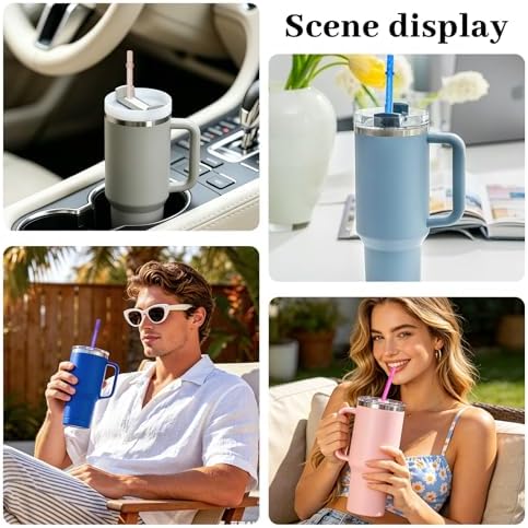 50PCS Reusable Straws with Cleaner Brush, 12.2" Long Colorful Clear Hard Plastic Swirl Drinking Straws for Stanley, YETI, Starbucks, Owala 30 oz 40 oz Tumblers, Jars, Cups - Image 5
