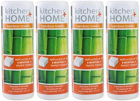 Kitchen + Home Paper Towel Alternative – Heavy Duty Washable Reusable Rayon Towels Made From Bamboo - One roll replaces 6 months of towels! 4 Pack by Kitchen+%2B+Home