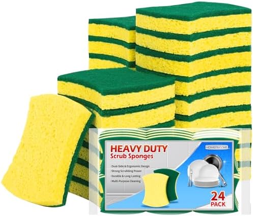 Heavy Duty Scrub Sponge 24 Pack, Eco Cellulose Kitchen Dish Sponge Multipurpose Ergonomic for Washing Dishes, Uncoated Cookware & Household Cleaning. by HOMERHYME