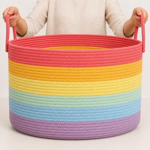 OrganiHaus Rainbow Toy Basket & Blanket Storage Bin, Nursery 20x13" by OrganiHaus