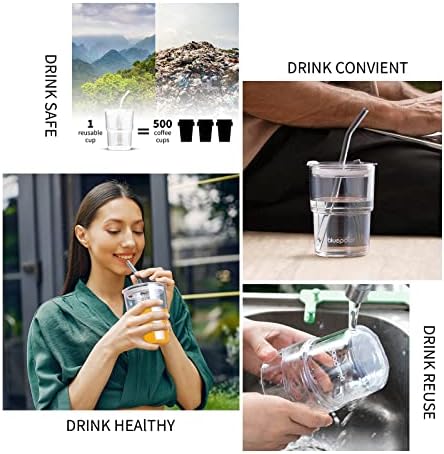 BLUEPOLAR 13oz/400ml Glass Water Tumbler with Straw and Lid Sealed Carry On Thick Wall Iced Coffee Cup Glass Cup for Water, Iced Tea Fruit Juice Etc (White-4pcs) - Image 4