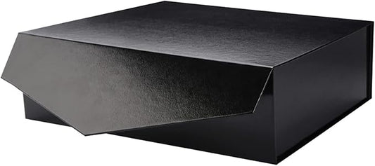 PACKHOME Large Gift Box with Lid 13.5x9x4.1 Inches, Sturdy Collapsible Gift Box with Magnetic Closure (Glossy Black, Grass Texture)