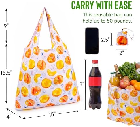 Stelle Lightweight Reusable Grocery Bag with Handles Ripstop Nylon Foldable Tote Shopping Bags for Travel and Groceries - Image 3