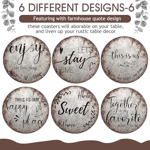 Queekay House Warming Gifts New Home Farmhouse Coasters Set of 6, Rust - Image 4