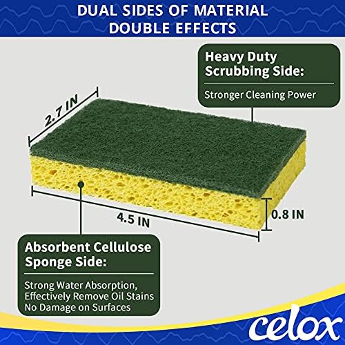 CELOX 6 Pack Dish Sponge for Kitchen, Dual Sided Scrub Heavy Duty, Non Scratch Sponges Perfect for Dishwashing and Household Cleaning, Highly Absorbent and Easy to Dry for Reuse - Image 5