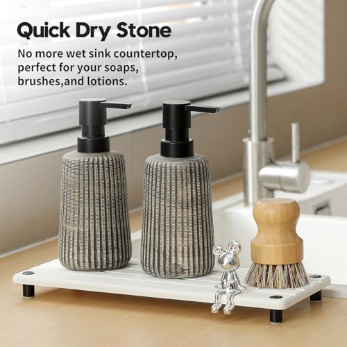 Razborci Instant Dry Sink Caddy Kitchen Sink Organizer, Quick Drying Stone Tray Diatomite Sponge Holder Soap Dish, Bathroom Countertop Fast Dry Water Absorbing Vanity Rack, White, 12" x 5" - Image 2