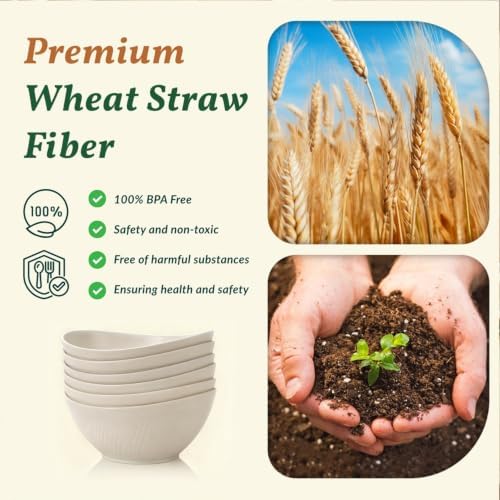 Homienly Wheat Straw Bowls, Large Salad Bowls Set of 6, 60 OZ Large Capacity Serving Bowl for Kitchen, Picnic, Camping,Lightweight Unbreakable Microwave and Dishwasher Safe Big Bowl - White - Image 3