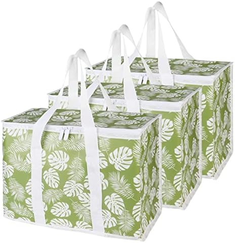 Bodaon 3-Pack Insulated Reusable Grocery Shopping Bags, X-Large Picnic Cooler Bag with Secure Top Cold, Green-Leaf by Bodaon
