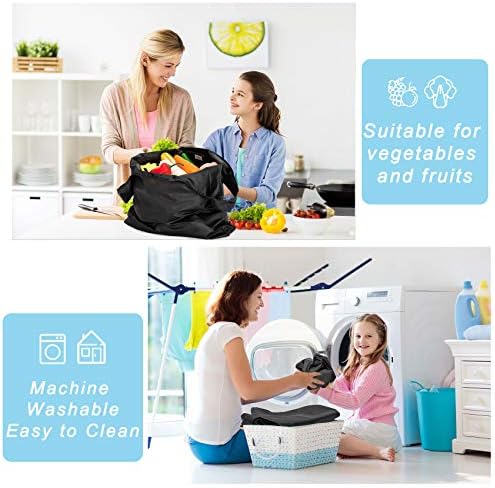 Large Reusable Bags Shopping Washable Foldable 6 Pack Grocery Bags Heavy Duty Lightweight Folding Gift Tote Bags Durable Polyester Black - Image 6