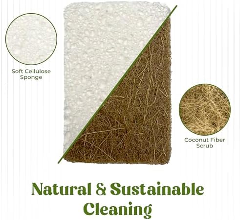 12 Pack Natural Kitchen Sponges - Biodegradable, Compostable, Sustainable Wood Cellulose & Coconut Fiber Sponge for Dishes, Quick Drying & Non Scratch Plant Based Eco Friendly Scrubber for Dishwashing - Image 2