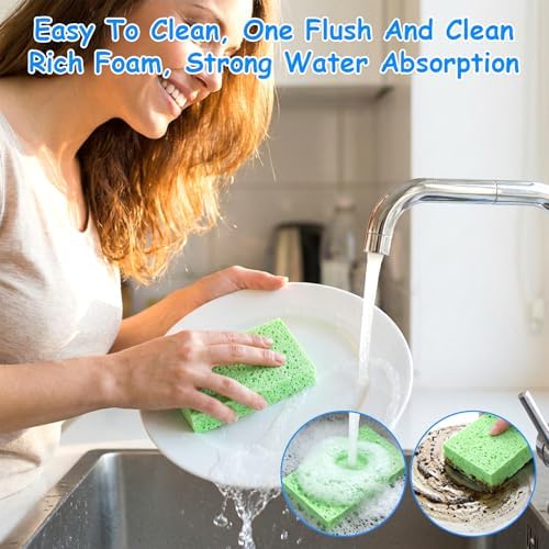 10 Pcs Cellulose Kitchen Sponges, Natural Compressed Sponges Reusable Non Scratch Sponge for Kitchen Dish Washing Bathroom Cars Cut-Outs DIY Scrub Sponge for Cleaning - Image 4